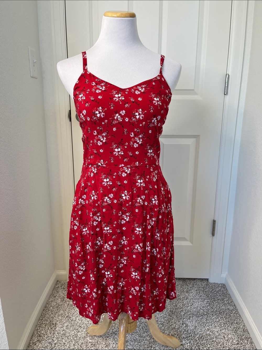 Maurices Red Floral Smocked Back Fit & Flare Sundress Medium